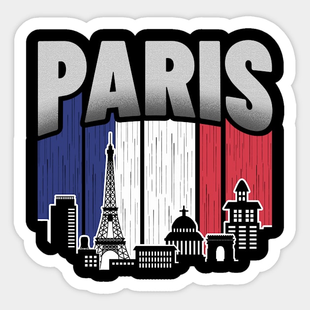 Paris France Skyline Vintage Flag Sticker by travel2xplanet